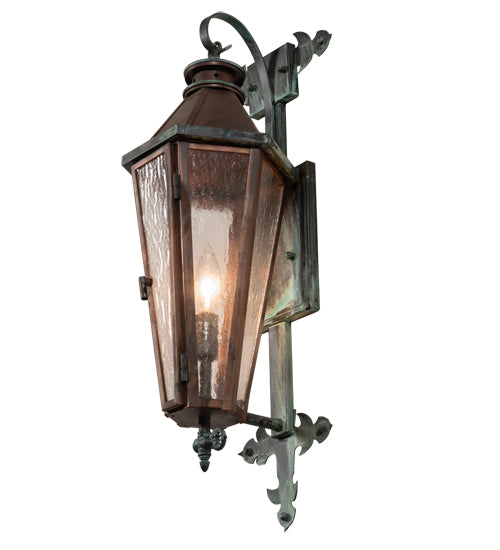 Meyda Lighting Millesime 8" Verdigris & Copper Lantern Wall Sconce With Clear Seeded Shade Glass