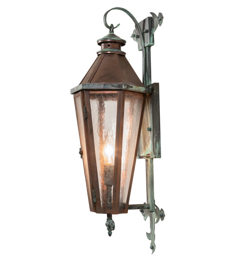 Meyda Lighting Millesime 8" Verdigris & Copper Lantern Wall Sconce With Clear Seeded Shade Glass