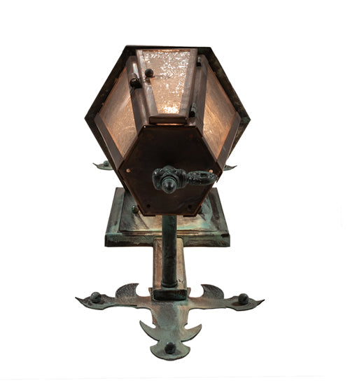 Meyda Lighting Millesime 8" Verdigris & Copper Lantern Wall Sconce With Clear Seeded Shade Glass