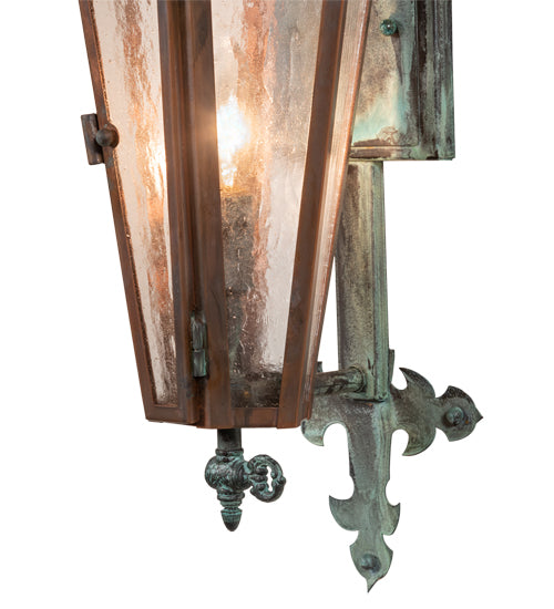 Meyda Lighting Millesime 8" Verdigris & Copper Lantern Wall Sconce With Clear Seeded Shade Glass