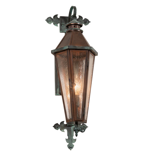 Meyda Lighting Millesime 8" Verdigris & Copper Lantern Wall Sconce With Clear Seeded Shade Glass