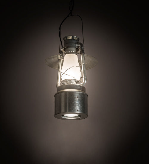 Meyda Lighting Miners Lantern 12" 2-Light Galvinized Silver Pendant Light With Frosted Clear Shade Glass