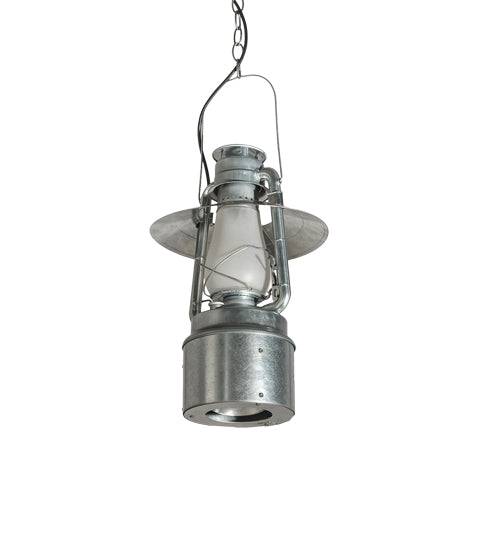 Meyda Lighting Miners Lantern 12" 2-Light Galvinized Silver Pendant Light With Frosted Clear Shade Glass
