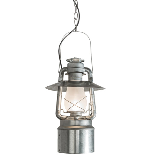 Meyda Lighting Miners Lantern 12" 2-Light Galvinized Silver Pendant Light With Frosted Clear Shade Glass