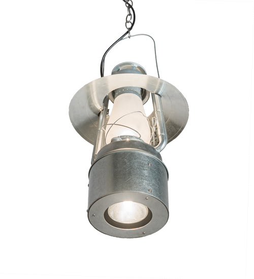 Meyda Lighting Miners Lantern 12" 2-Light Galvinized Silver Pendant Light With Frosted Clear Shade Glass