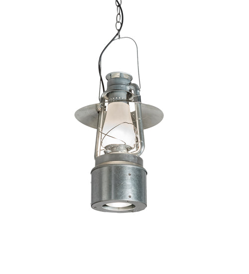 Meyda Lighting Miners Lantern 12" 2-Light Galvinized Silver Pendant Light With Frosted Clear Shade Glass