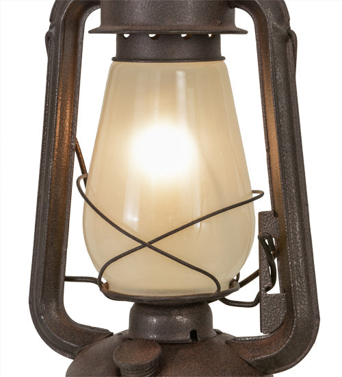 Meyda Lighting Miners Lantern 12" Distressed Rust Lantern Table Lamp With Clear Frosted Shade Glass