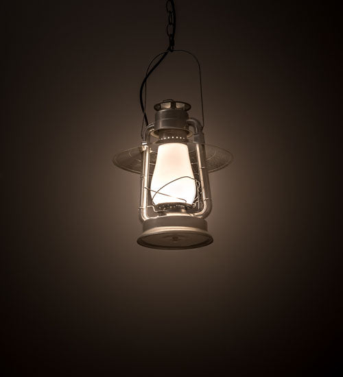 Meyda Lighting Miners Lantern 13" Galvinized Silver Pendant Light With Frosted Clear Shade Glass
