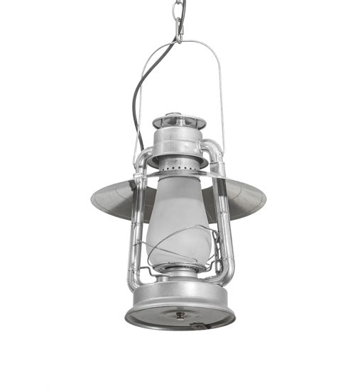 Meyda Lighting Miners Lantern 13" Galvinized Silver Pendant Light With Frosted Clear Shade Glass
