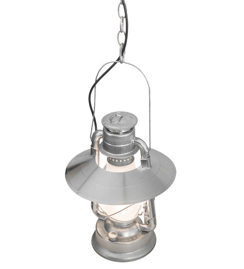 Meyda Lighting Miners Lantern 13" Galvinized Silver Pendant Light With Frosted Clear Shade Glass