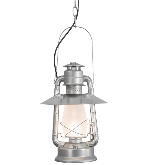 Meyda Lighting Miners Lantern 13" Galvinized Silver Pendant Light With Frosted Clear Shade Glass