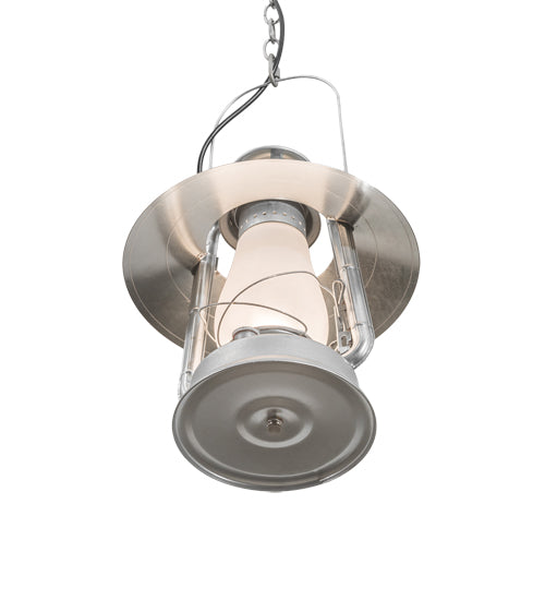 Meyda Lighting Miners Lantern 13" Galvinized Silver Pendant Light With Frosted Clear Shade Glass