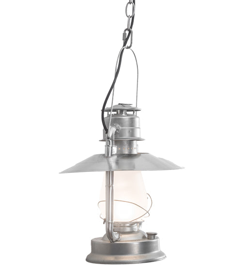 Meyda Lighting Miners Lantern 13" Galvinized Silver Pendant Light With Frosted Clear Shade Glass