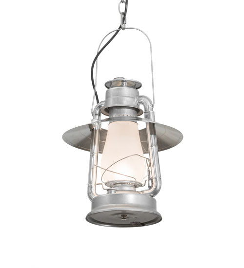 Meyda Lighting Miners Lantern 13" Galvinized Silver Pendant Light With Frosted Clear Shade Glass