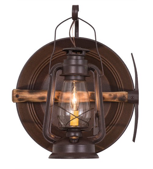 Meyda Lighting Miners Lantern 16" Distressed Rust Lantern Wall Sconce With Clear Shade Glass