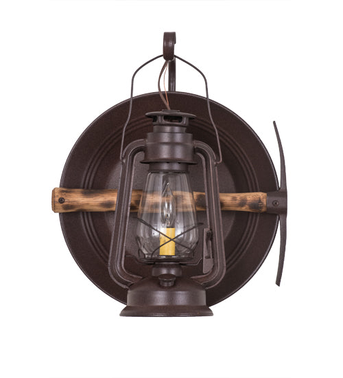 Meyda Lighting Miners Lantern 16" Distressed Rust Lantern Wall Sconce With Clear Shade Glass