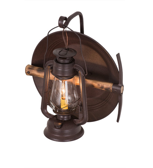 Meyda Lighting Miners Lantern 16" Distressed Rust Lantern Wall Sconce With Clear Shade Glass