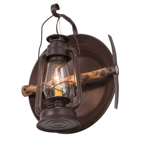 Meyda Lighting Miners Lantern 16" Distressed Rust Lantern Wall Sconce With Clear Shade Glass
