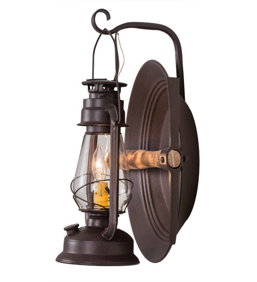 Meyda Lighting Miners Lantern 16" Distressed Rust Lantern Wall Sconce With Clear Shade Glass