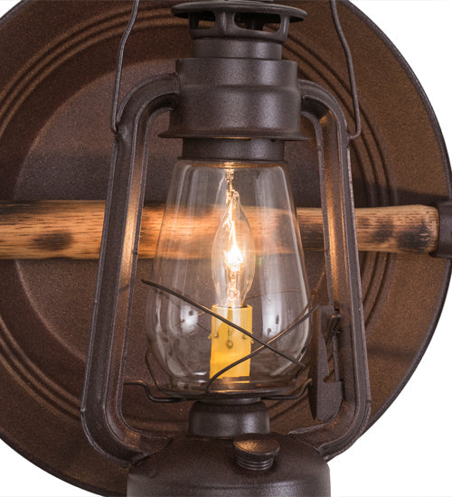 Meyda Lighting Miners Lantern 16" Distressed Rust Lantern Wall Sconce With Clear Shade Glass