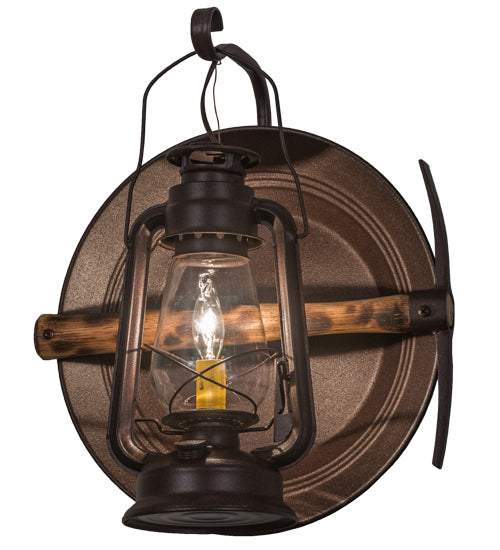 Meyda Lighting Miners Lantern 16" Distressed Rust Lantern Wall Sconce With Clear Shade Glass