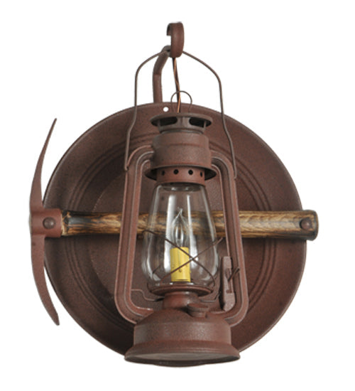 Meyda Lighting Miners Lantern 16" Distressed Rust Wall Sconce With Clear Shade Glass