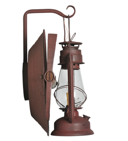 Meyda Lighting Miners Lantern 16" Distressed Rust Wall Sconce With Clear Shade Glass