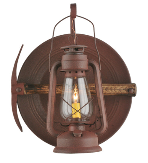 Meyda Lighting Miners Lantern 16" Distressed Rust Wall Sconce With Clear Shade Glass