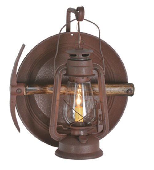 Meyda Lighting Miners Lantern 16" Distressed Rust Wall Sconce With Clear Shade Glass