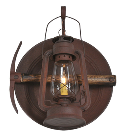 Meyda Lighting Miners Lantern 16" Distressed Rust Wall Sconce With Clear Shade Glass