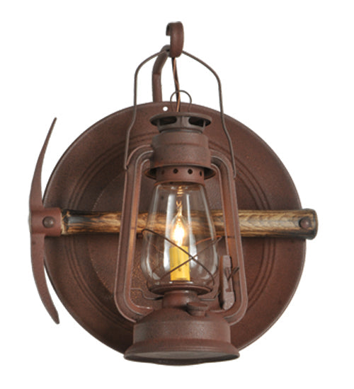 Meyda Lighting Miners Lantern 16" Distressed Rust Wall Sconce With Clear Shade Glass