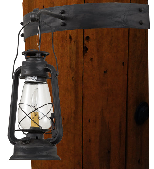 Meyda Lighting Miners Lantern 17" Costello Black Wall Sconce With Clear Shade Glass