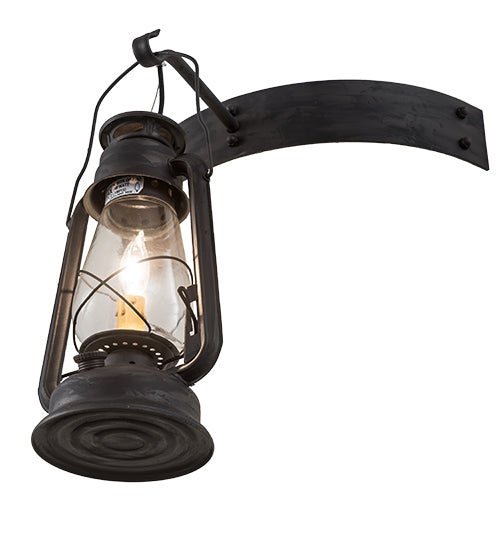 Meyda Lighting Miners Lantern 17" Costello Black Wall Sconce With Clear Shade Glass