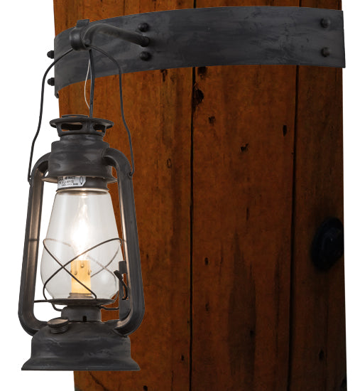 Meyda Lighting Miners Lantern 17" Costello Black Wall Sconce With Clear Shade Glass