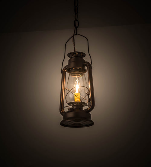 Meyda Lighting Miners Lantern 178541 7" Mahogany Bronze Mini Pendant Light With Clear Shade Glass