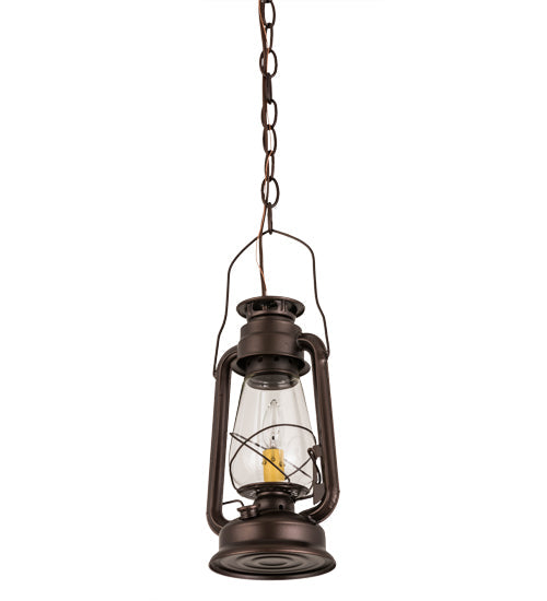 Meyda Lighting Miners Lantern 178541 7" Mahogany Bronze Mini Pendant Light With Clear Shade Glass