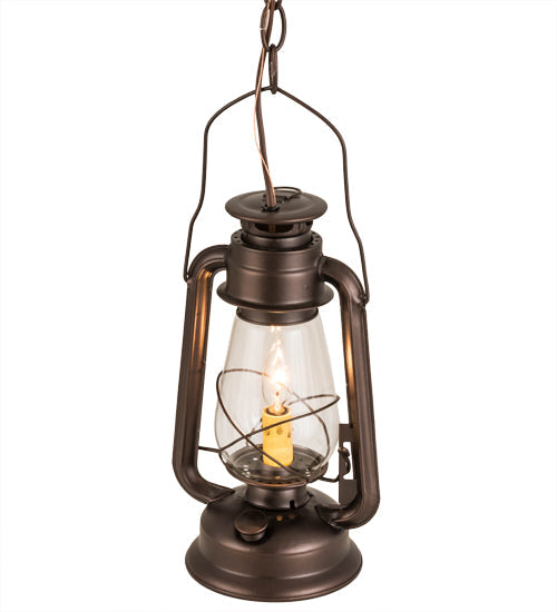 Meyda Lighting Miners Lantern 178541 7" Mahogany Bronze Mini Pendant Light With Clear Shade Glass