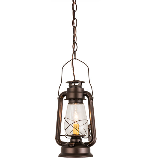 Meyda Lighting Miners Lantern 178541 7" Mahogany Bronze Mini Pendant Light With Clear Shade Glass