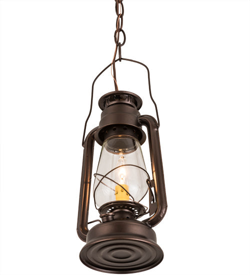 Meyda Lighting Miners Lantern 178541 7" Mahogany Bronze Mini Pendant Light With Clear Shade Glass