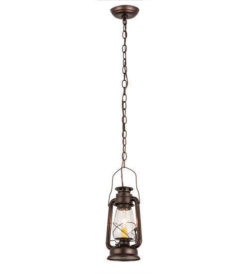 Meyda Lighting Miners Lantern 178541 7" Mahogany Bronze Mini Pendant Light With Clear Shade Glass