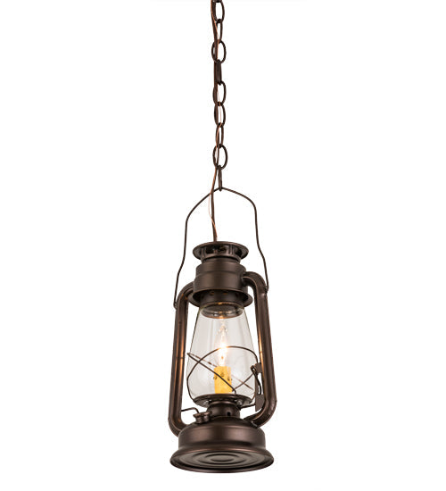 Meyda Lighting Miners Lantern 178541 7" Mahogany Bronze Mini Pendant Light With Clear Shade Glass