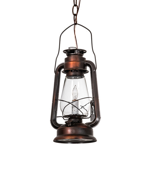 Meyda Lighting Miners Lantern 220231 7" Vintage Copper Mini Pendant Light With Clear Shade Glass
