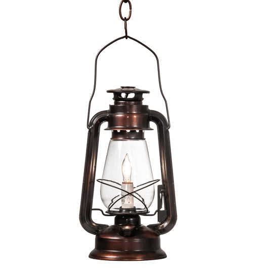Meyda Lighting Miners Lantern 220231 7" Vintage Copper Mini Pendant Light With Clear Shade Glass