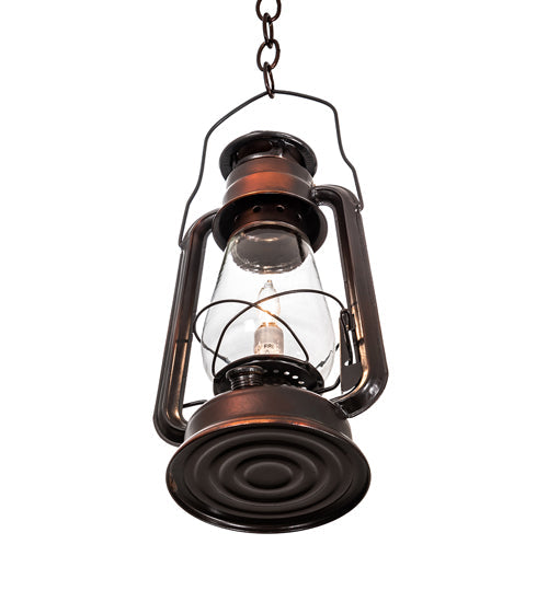 Meyda Lighting Miners Lantern 220231 7" Vintage Copper Mini Pendant Light With Clear Shade Glass