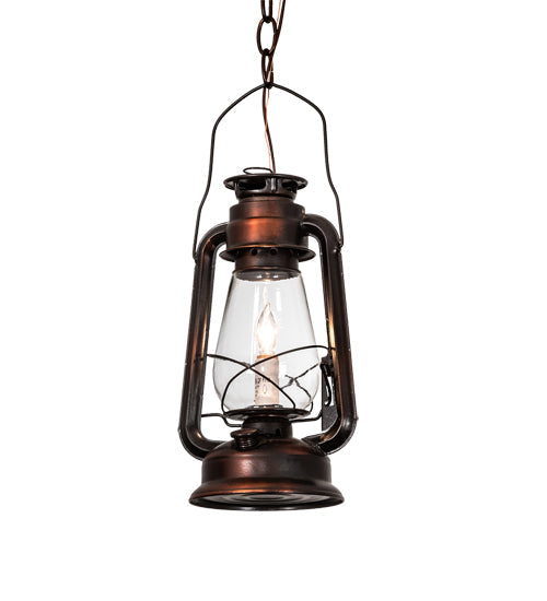 Meyda Lighting Miners Lantern 220231 7" Vintage Copper Mini Pendant Light With Clear Shade Glass