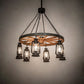 Meyda Lighting Miners Lantern 40" 6-Light Dark Roast Wagon Wheel Chandelier With Clear Shade Glass