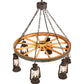 Meyda Lighting Miners Lantern 40" 6-Light Dark Roast Wagon Wheel Chandelier With Clear Shade Glass