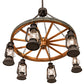 Meyda Lighting Miners Lantern 40" 6-Light Dark Roast Wagon Wheel Chandelier With Clear Shade Glass