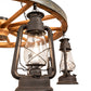 Meyda Lighting Miners Lantern 40" 6-Light Dark Roast Wagon Wheel Chandelier With Clear Shade Glass