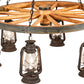 Meyda Lighting Miners Lantern 40" 6-Light Dark Roast Wagon Wheel Chandelier With Clear Shade Glass